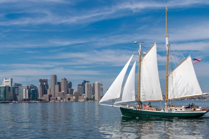 a small boat in a large body of water